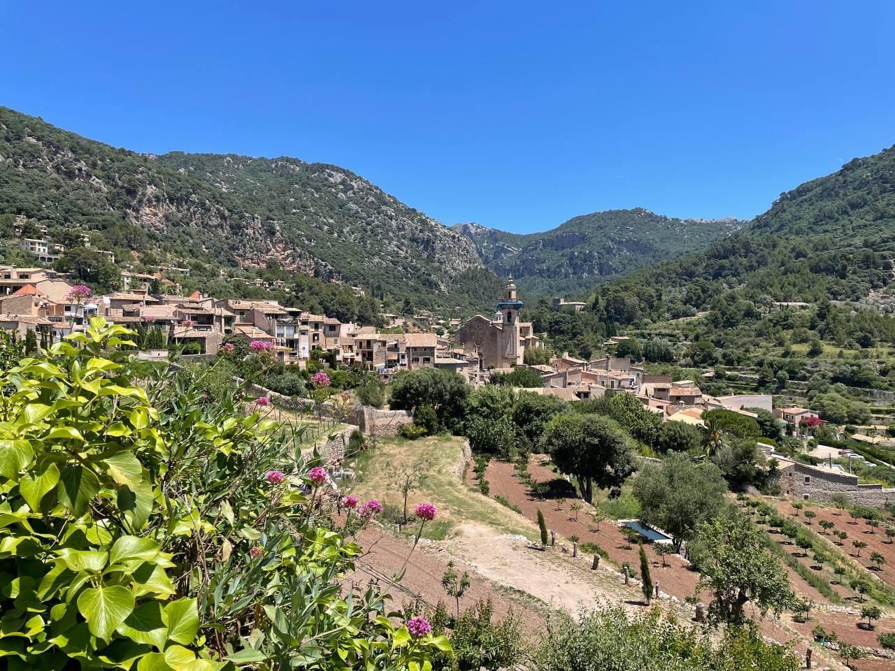 Valldemossa vistas en Mallorca rodeada de montañas y vegetación
