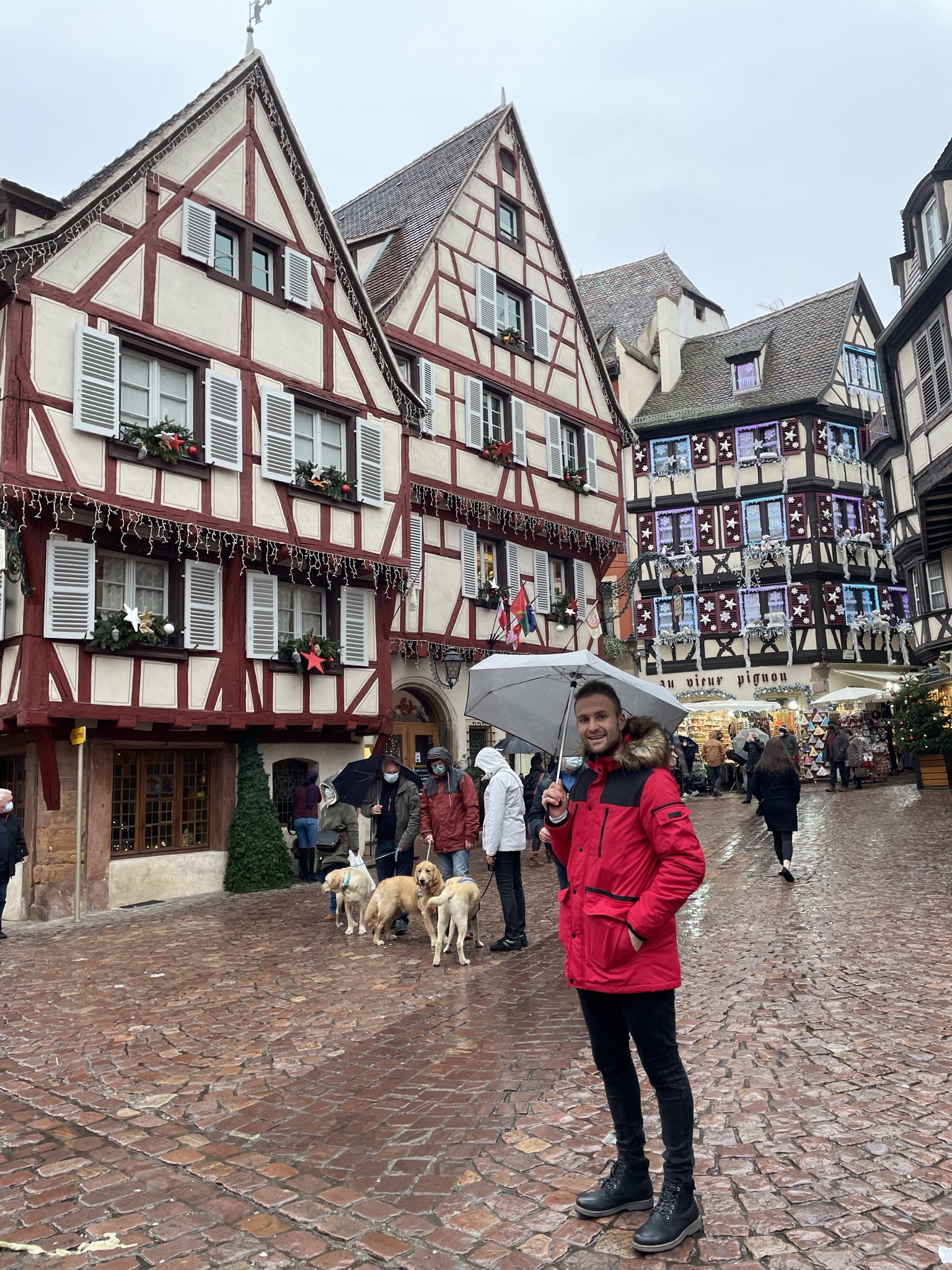 Casas alsacianas decoradas de Navidad en Colmar, uno de los pueblos más bonitos de la Alsacia