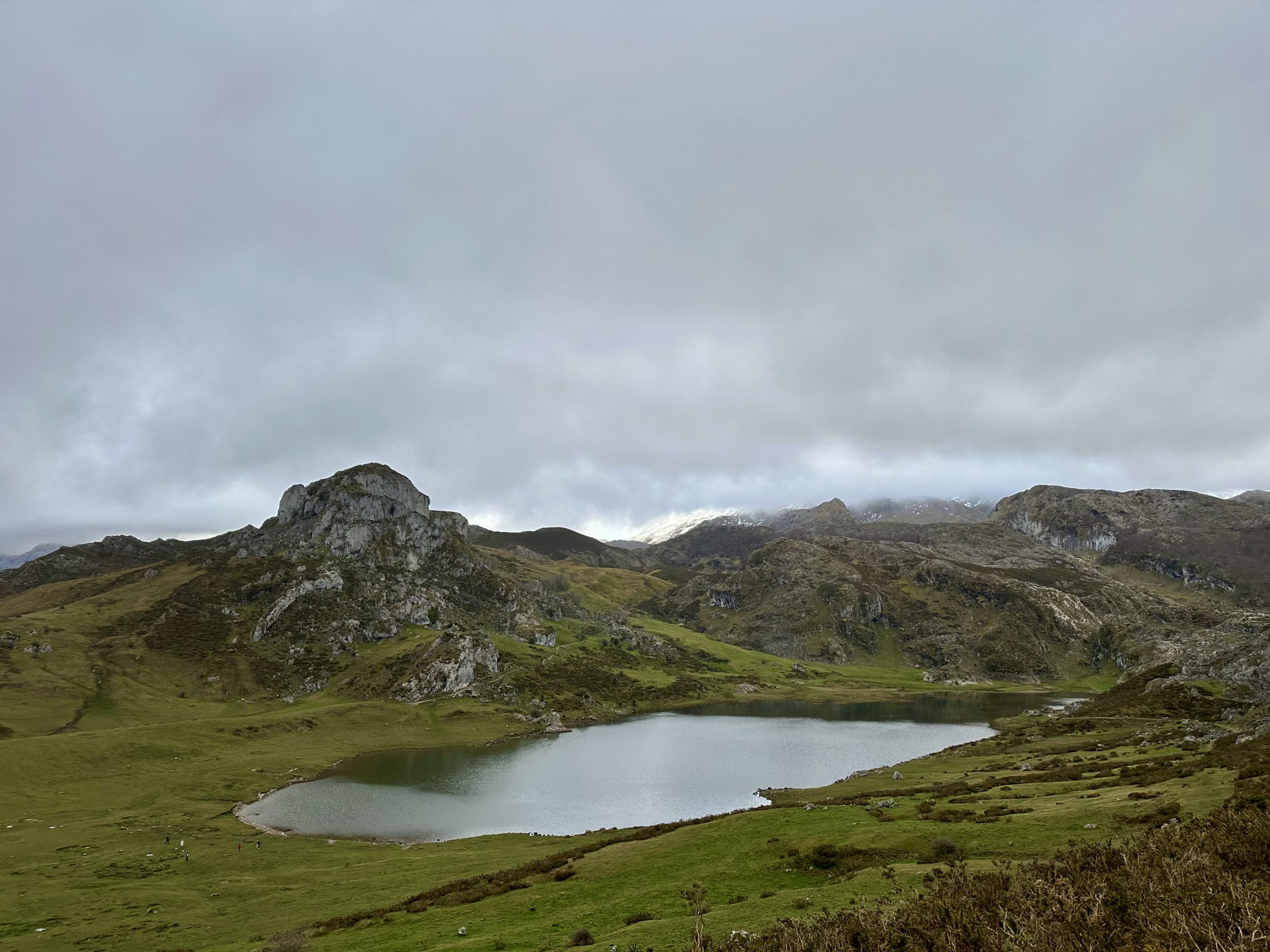 Lago Ercina en los Lagos de Covadonga rodeado de montañas verdes