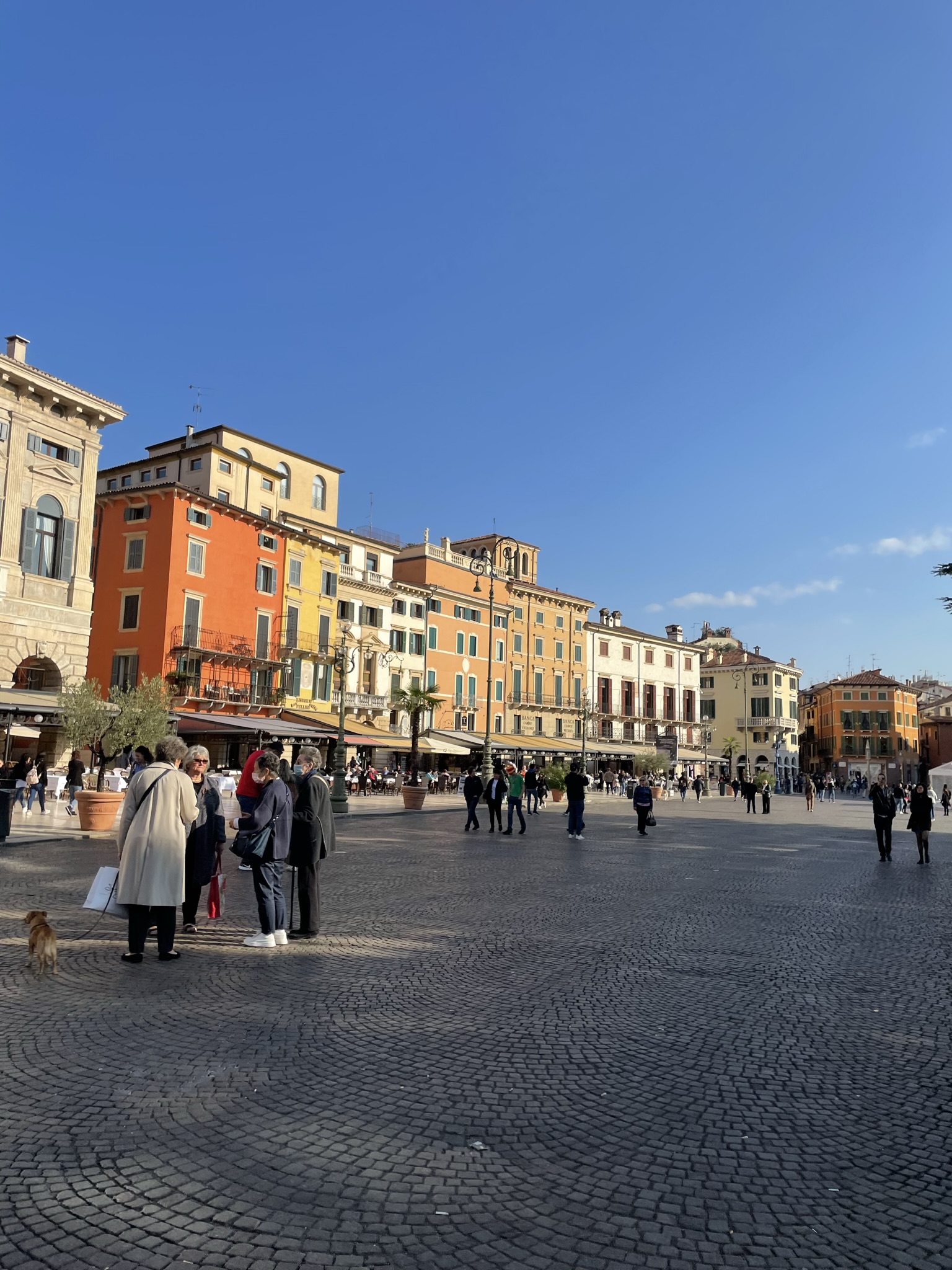 Piazza Brà de Verona, una de las plazas principales de la ciudad, rodeada de edificios históricos, terrazas y ambiente local.