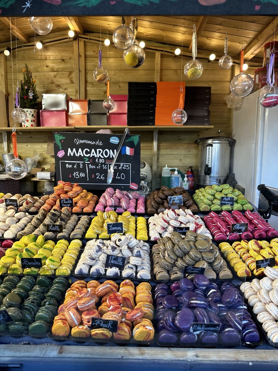 Puesto de macarons en Navidad en Londres