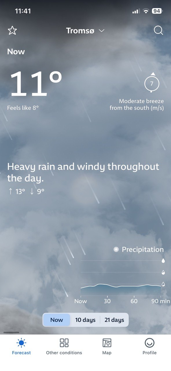 Yr, app oficial del tiempo de Noruega