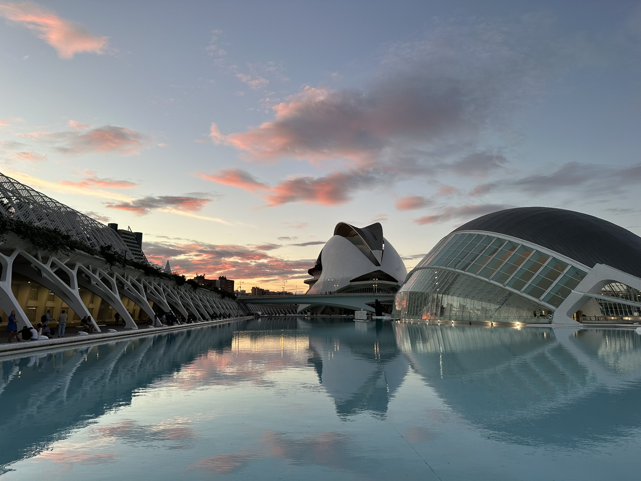 Ciudad de las artes y las ciencias en Valencia al atardecer